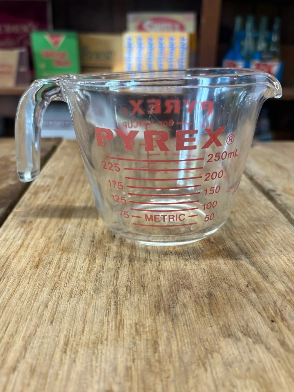 Vintage PYREX Clear Glass 250mL Measuring Cup with Red Markings